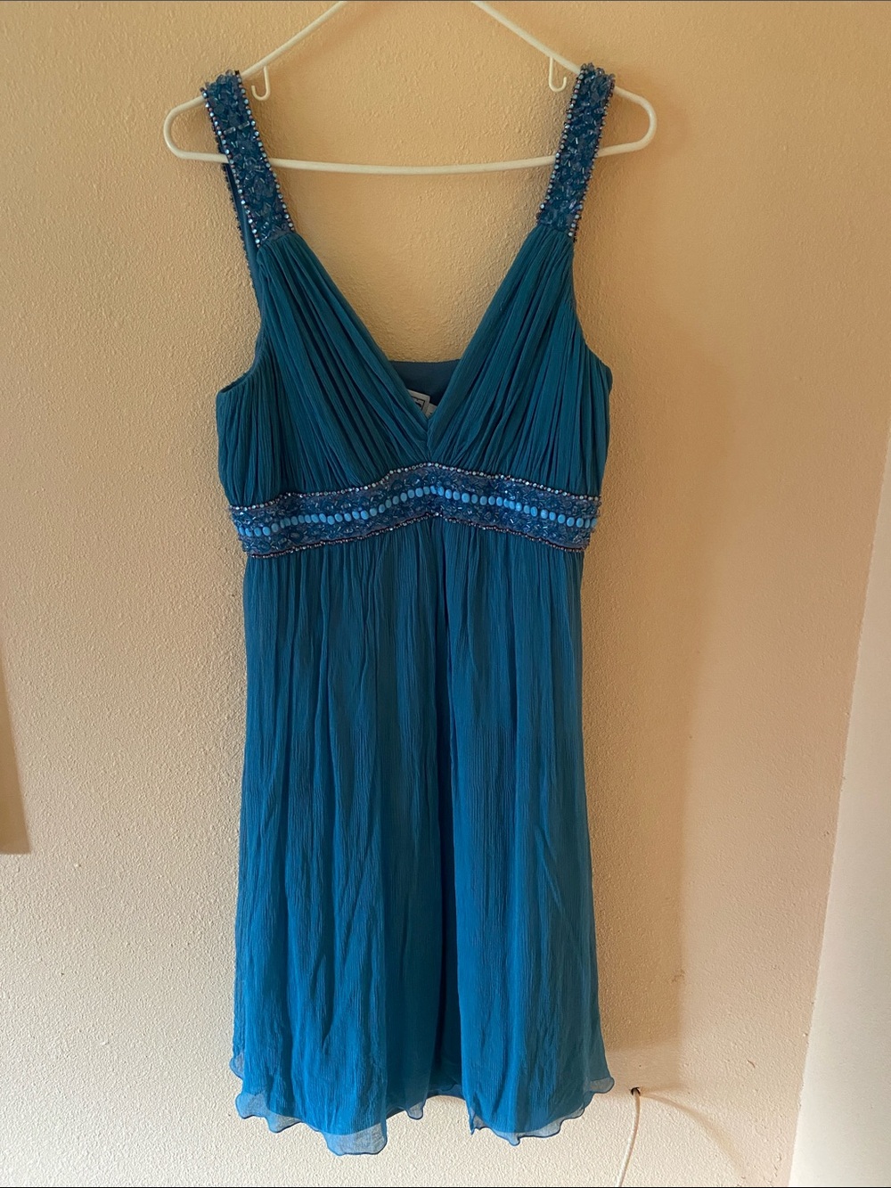 Women’s Stenay Vintage Blue Silk Beaded Dress, 90’s, Size 12